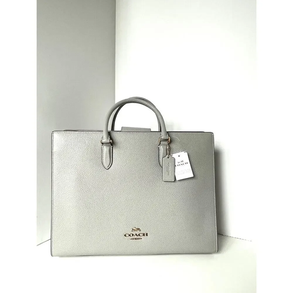 Coach Maggie Large Tote Dove Gray Pebbled Leather Shoulder Bag CY666
